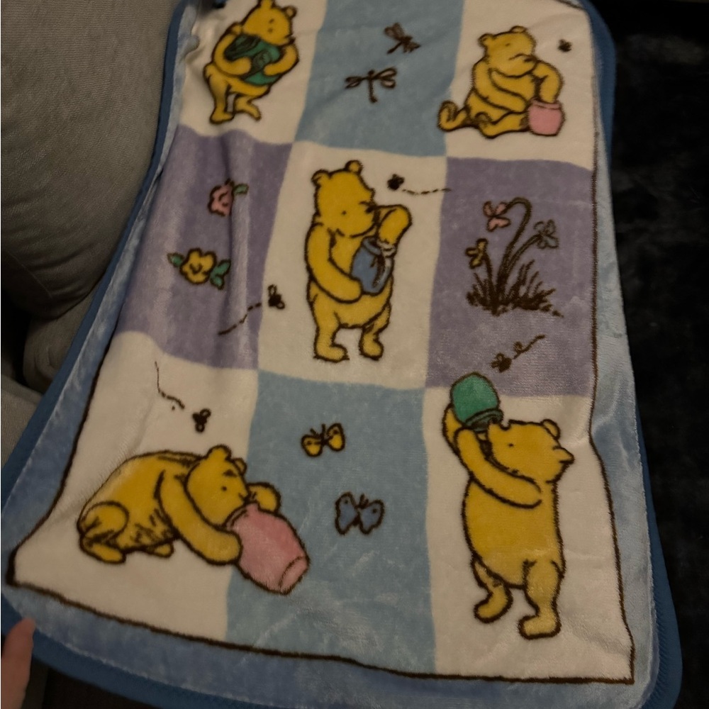 Vintage Winnie the Pooh Cozy Blue and Cream Blanket